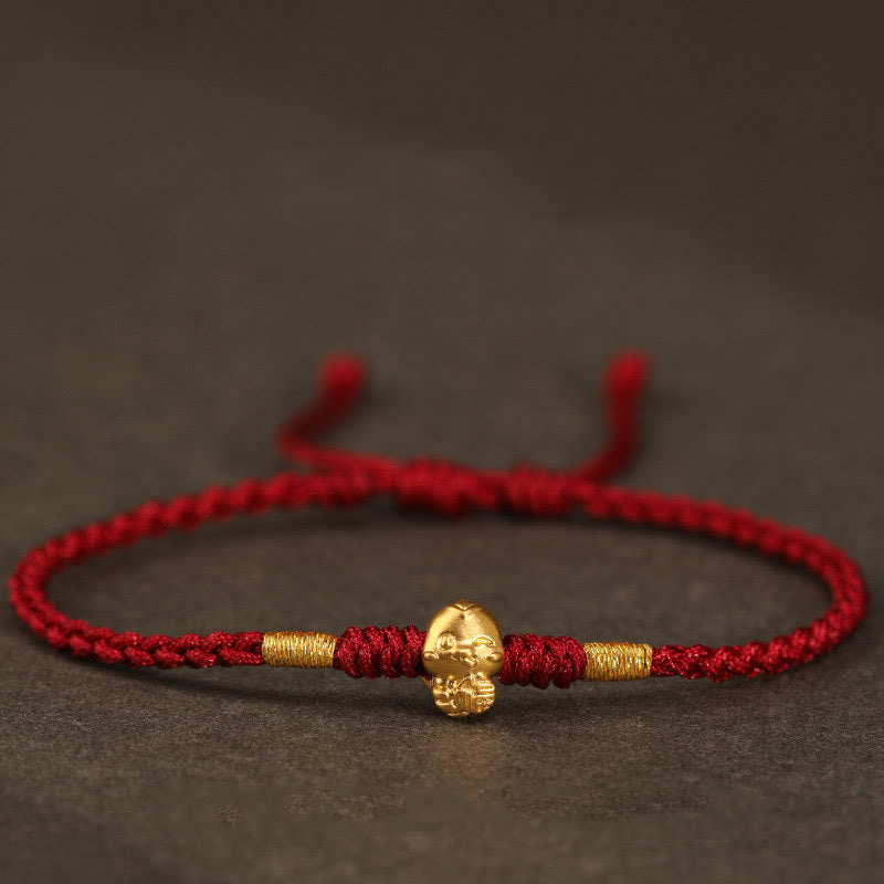 Buddha Stones 999 Gold Year of the Snake Handmade Fu Character Copper Coin Fortune Bracelet - Dark Red(Wrist Circumference 14-18cm) - image 6