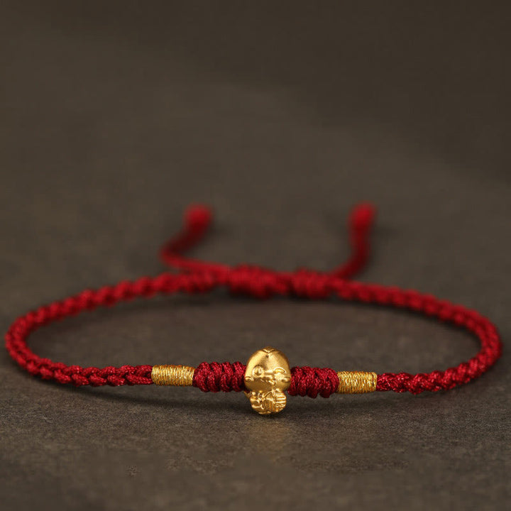 Buddha Stones 999 Gold Year of the Snake Handmade Fu Character Copper Coin Fortune Bracelet - Dark Red(Wrist Circumference 14-18cm) - image 6