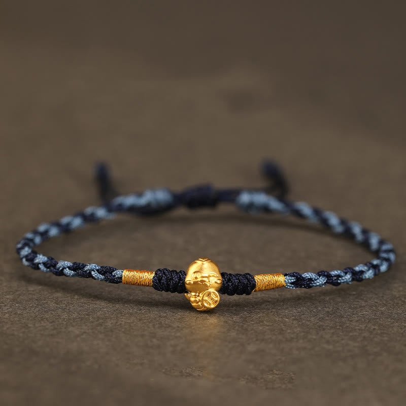Buddha Stones 999 Gold Year of the Snake Handmade Fu Character Copper Coin Fortune Bracelet - Blue(Wrist Circumference 14-18cm) - image 16