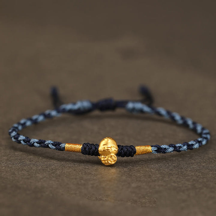 Buddha Stones 999 Gold Year of the Snake Handmade Fu Character Copper Coin Fortune Bracelet - Blue(Wrist Circumference 14-18cm) - image 16