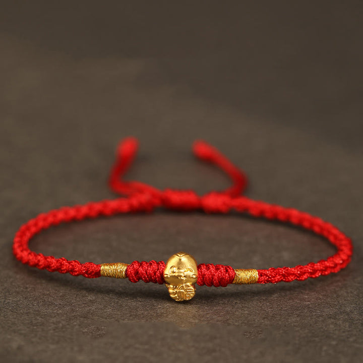 Buddha Stones 999 Gold Year of the Snake Handmade Fu Character Copper Coin Fortune Bracelet - Red(Wrist Circumference 14-18cm) - image 15