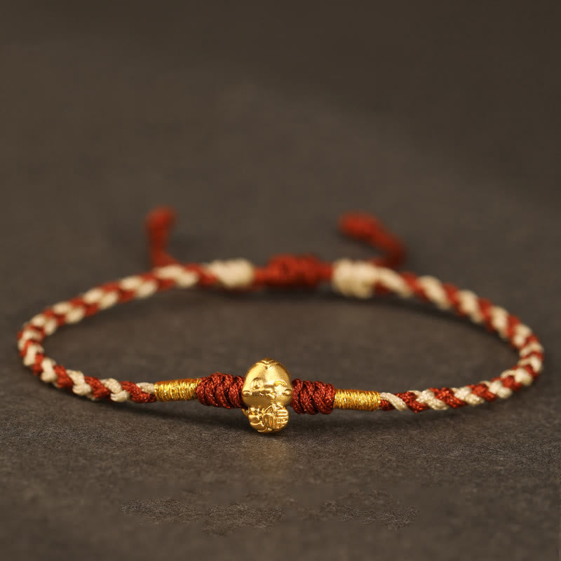 Buddha Stones 999 Gold Year of the Snake Handmade Fu Character Copper Coin Fortune Bracelet - Caramel(Wrist Circumference 14-18cm) - image 20
