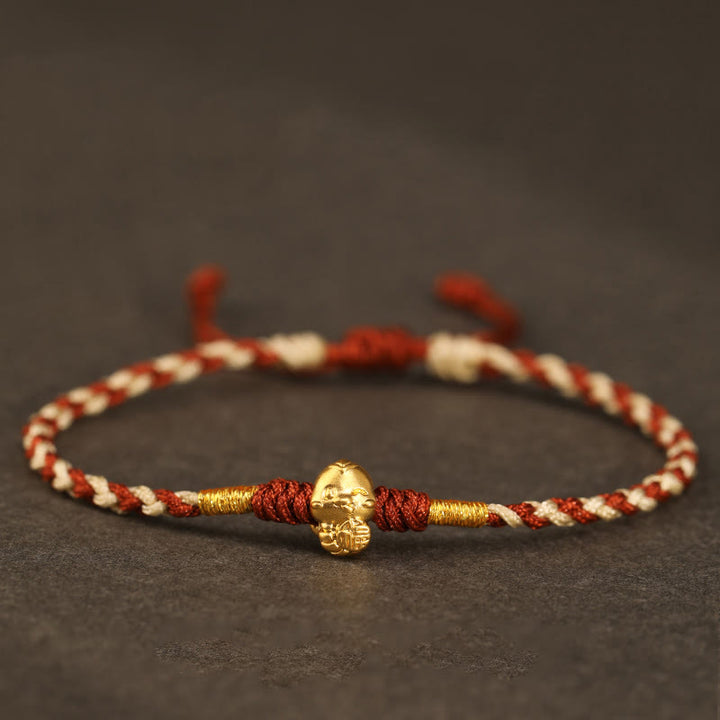 Buddha Stones 999 Gold Year of the Snake Handmade Fu Character Copper Coin Fortune Bracelet - Caramel(Wrist Circumference 14-18cm) - image 20
