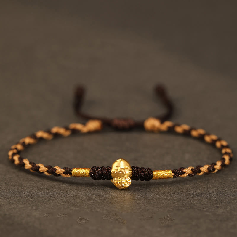 Buddha Stones 999 Gold Year of the Snake Handmade Fu Character Copper Coin Fortune Bracelet - Coffee(Wrist Circumference 14-18cm) - image 21