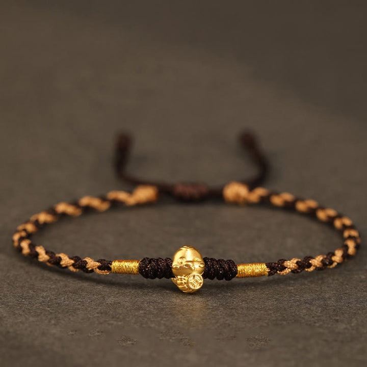 Buddha Stones 999 Gold Year of the Snake Handmade Fu Character Copper Coin Fortune Bracelet - Coffee(Wrist Circumference 14-18cm) - image 21
