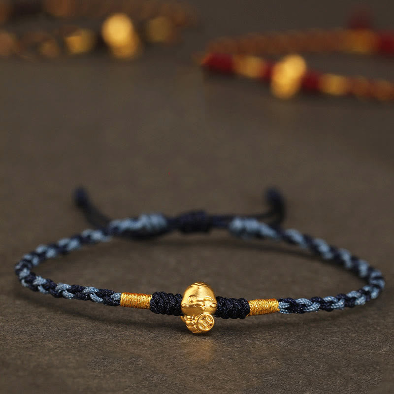 Buddha Stones 999 Gold Year of the Snake Handmade Fu Character Copper Coin Fortune Bracelet - image 18