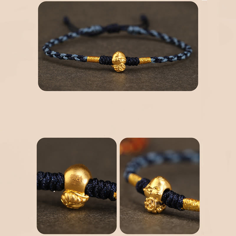 Buddha Stones 999 Gold Year of the Snake Handmade Fu Character Copper Coin Fortune Bracelet - image 17