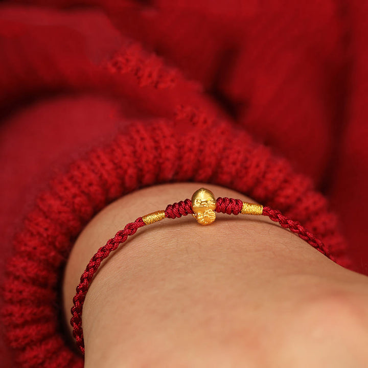 Buddha Stones 999 Gold Year of the Snake Handmade Fu Character Copper Coin Fortune Bracelet - image 8