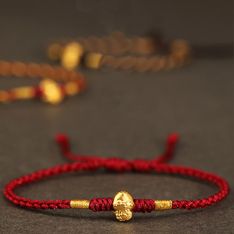 Buddha Stones 999 Gold Year of the Snake Handmade Fu Character Copper Coin Fortune Bracelet - image 12