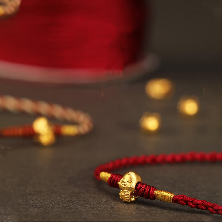 Buddha Stones 999 Gold Year of the Snake Handmade Fu Character Copper Coin Fortune Bracelet - image 13