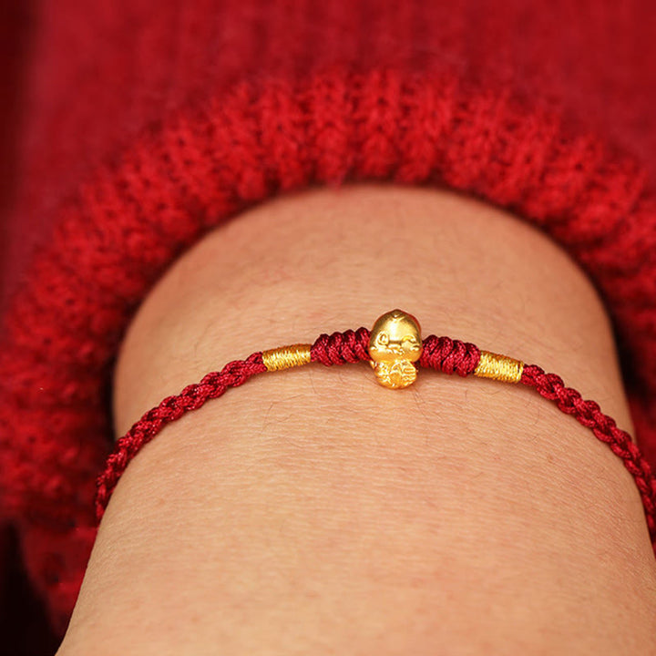 Buddha Stones 999 Gold Year of the Snake Handmade Fu Character Copper Coin Fortune Bracelet - image 9