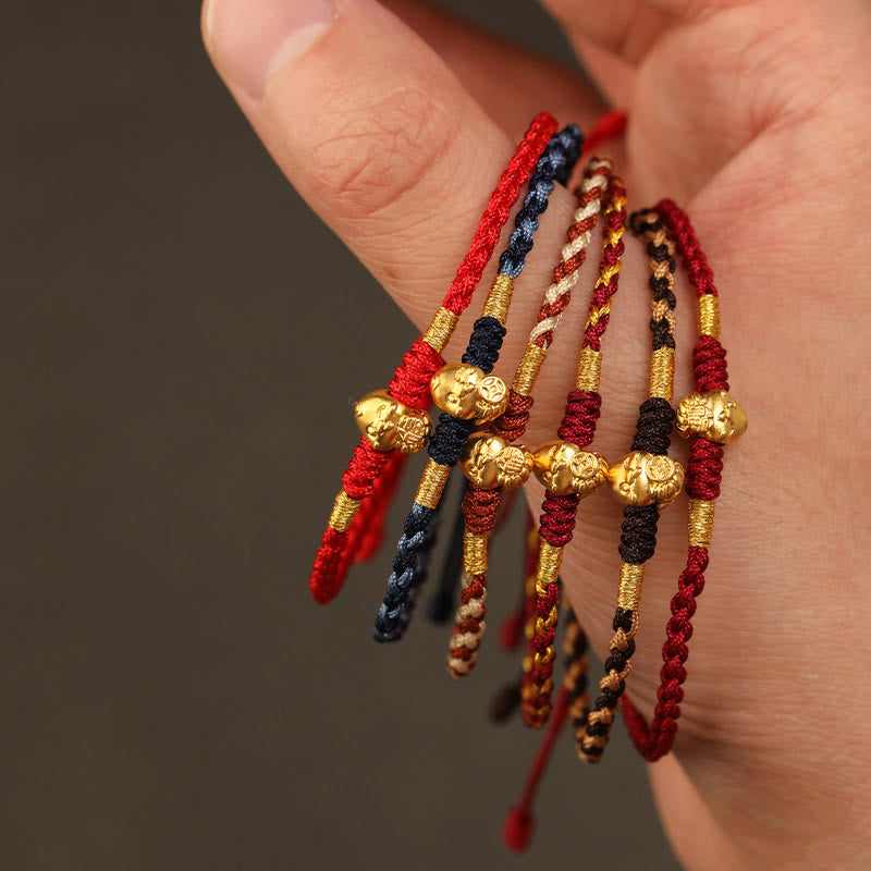 Buddha Stones 999 Gold Year of the Snake Handmade Fu Character Copper Coin Fortune Bracelet - image 1