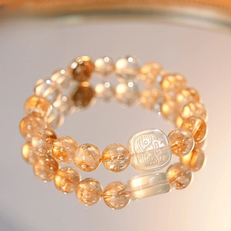 Buddha Stones Topaz Citrine Tiger Eye Zakiram Goddess of Wealth Bracelet - Topaz(Wrist Circumference 14-16cm) - image 0