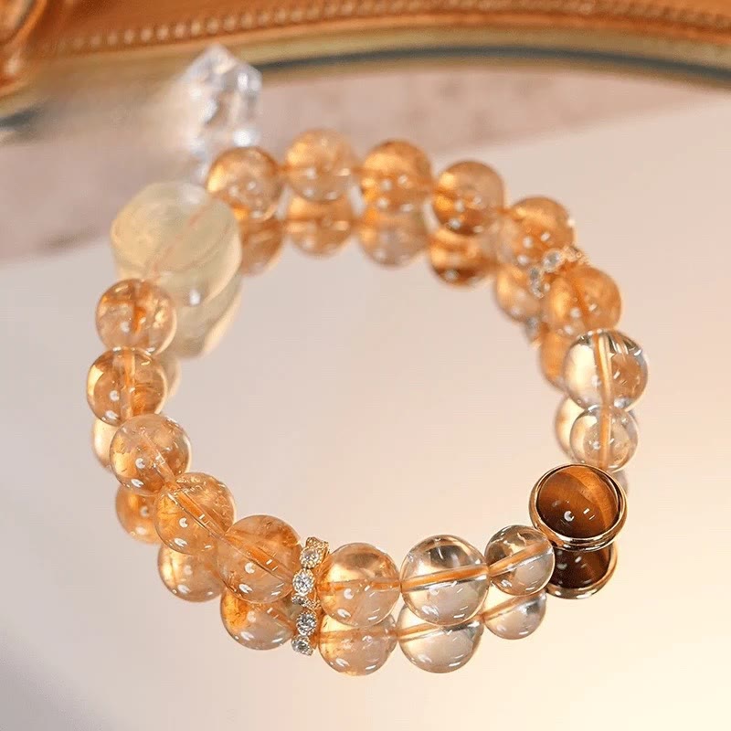 Buddha Stones Topaz Citrine Tiger Eye Zakiram Goddess of Wealth Bracelet - image 1