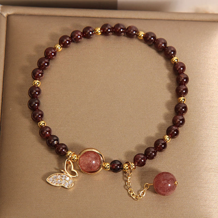 Buddha Stones Natural Garnet Strawberry Quartz Butterfly Protection Bracelet - image 2