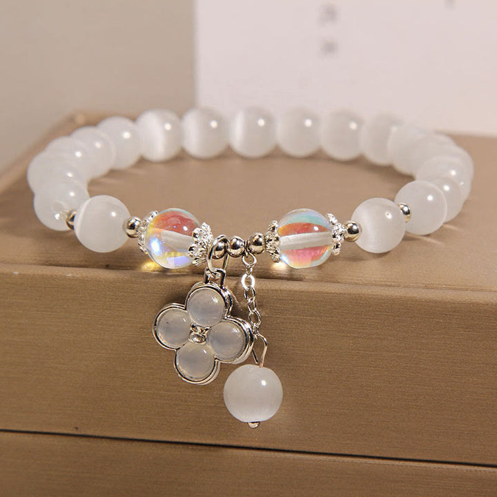 Buddha Stones Cat's Eye Crystal Lucky Four Leaf Clover Charm Love Bracelet - image 5
