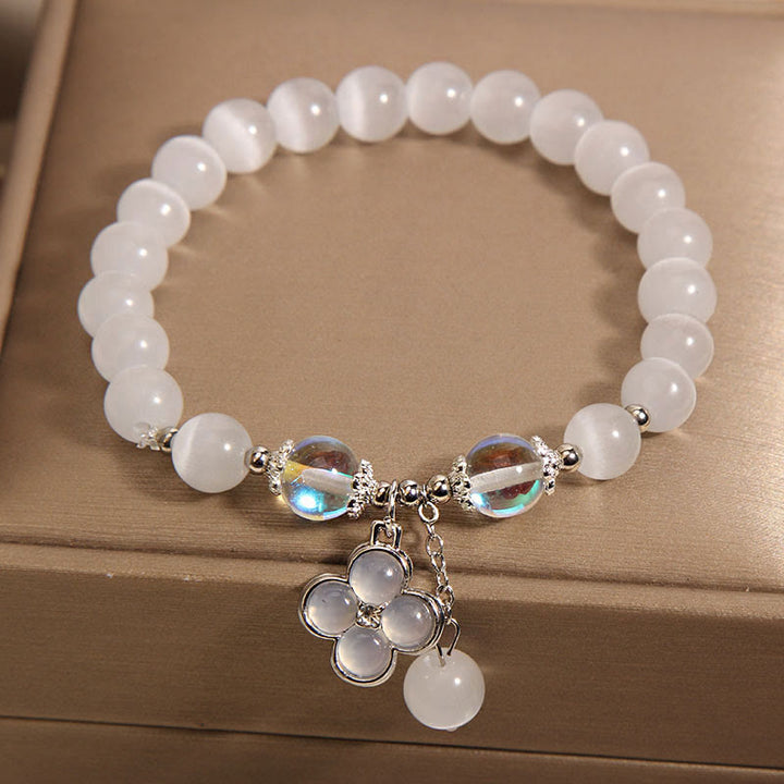 Buddha Stones Cat's Eye Crystal Lucky Four Leaf Clover Charm Love Bracelet - image 3