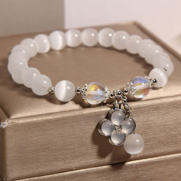 Buddha Stones Cat's Eye Crystal Lucky Four Leaf Clover Charm Love Bracelet - image 4