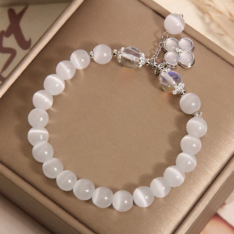Buddha Stones Cat's Eye Crystal Lucky Four Leaf Clover Charm Love Bracelet - image 2