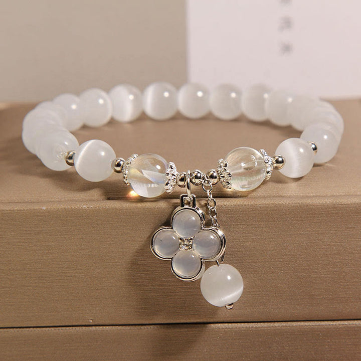 Buddha Stones Cat's Eye Crystal Lucky Four Leaf Clover Charm Love Bracelet - Cat's Eye(Wrist Circumference 14-16cm) - image 0