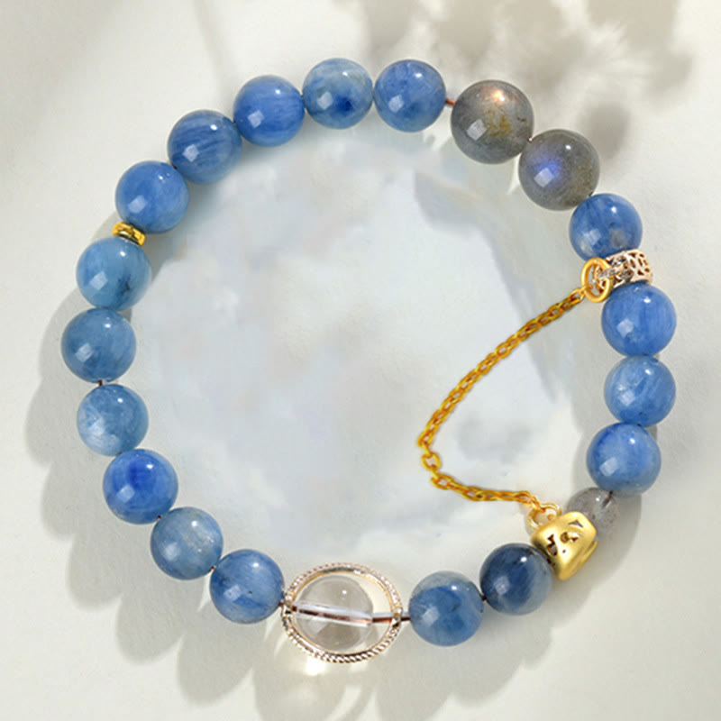 Buddha Stones Natural Kyanite Labradorite White Crystal Crescent Moon Communication Bracelet - image 5