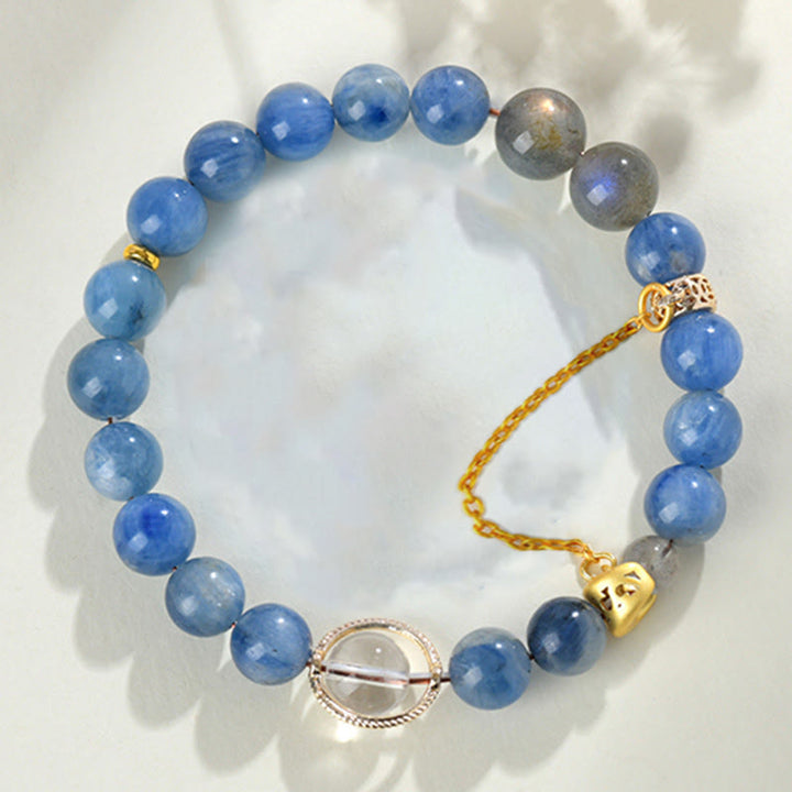 Buddha Stones Natural Kyanite Labradorite White Crystal Crescent Moon Communication Bracelet - image 5