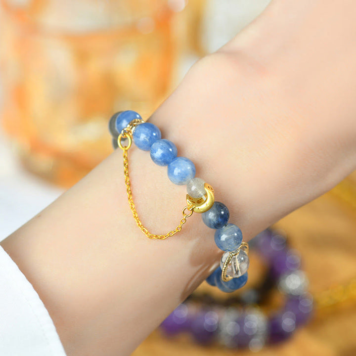 Buddha Stones Natural Kyanite Labradorite White Crystal Crescent Moon Communication Bracelet - image 4