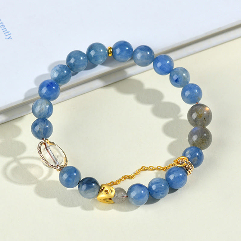 Buddha Stones Natural Kyanite Labradorite White Crystal Crescent Moon Communication Bracelet - image 1