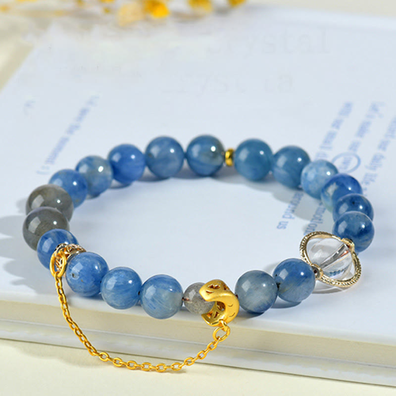 Buddha Stones Natural Kyanite Labradorite White Crystal Crescent Moon Communication Bracelet - Kyanite(Wrist Circumference: 14-16cm) - image 0