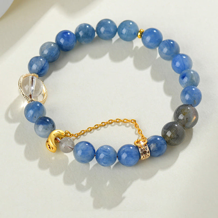 Buddha Stones Natural Kyanite Labradorite White Crystal Crescent Moon Communication Bracelet - image 2