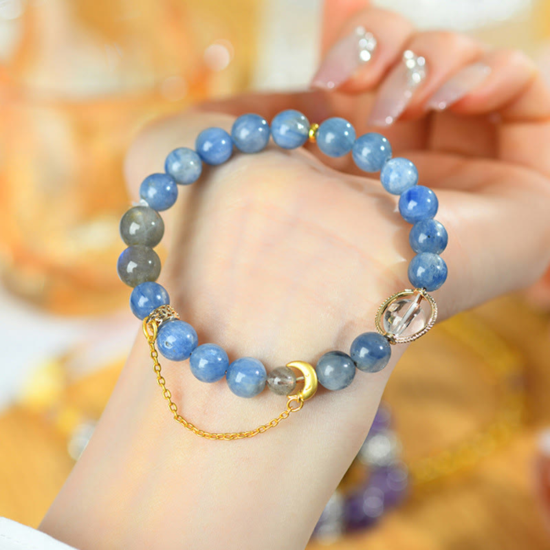 Buddha Stones Natural Kyanite Labradorite White Crystal Crescent Moon Communication Bracelet - image 3