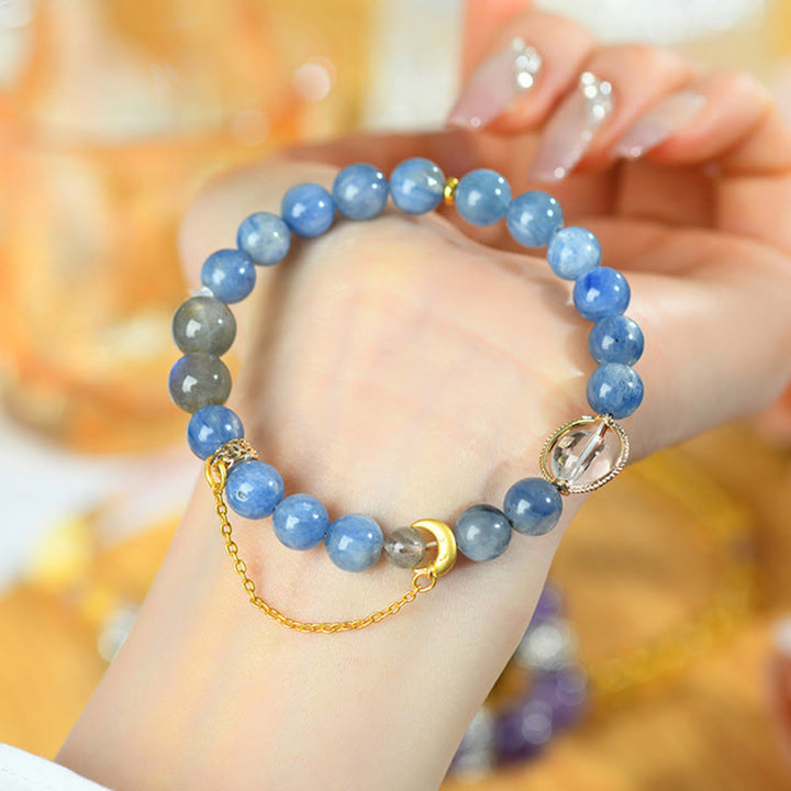 Buddha Stones Natural Kyanite Labradorite White Crystal Crescent Moon Communication Bracelet - image 3