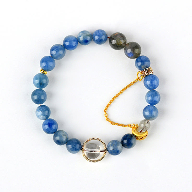 Buddha Stones Natural Kyanite Labradorite White Crystal Crescent Moon Communication Bracelet - image 7