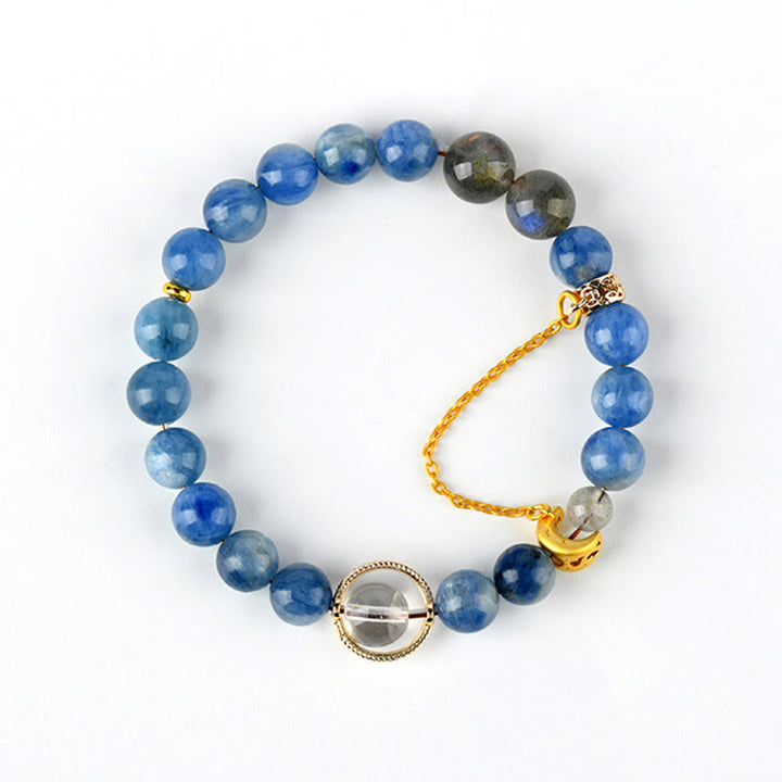 Buddha Stones Natural Kyanite Labradorite White Crystal Crescent Moon Communication Bracelet - image 7