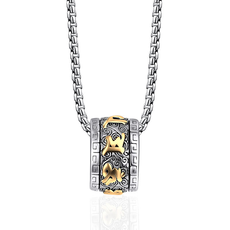 Buddha Stones Tibetan Om Mani Padme Hum Titanium Steel Peace Necklace Pendant - Golden Om Mani Padme Hum - image 0