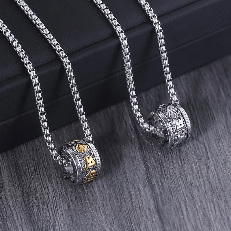 Buddha Stones Tibetan Om Mani Padme Hum Titanium Steel Peace Necklace Pendant - image 1
