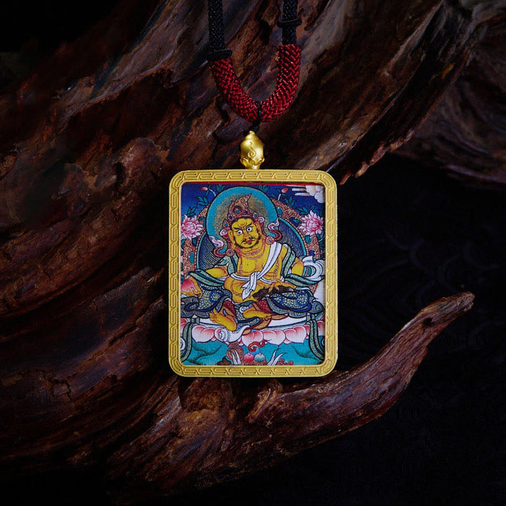 Buddha Stones Tibetan Zakiram Nine Tailed Fox Yellow God of Wealth Painted Thangka Hope Necklace Pendant - Yellow God Of Wealth - image 9