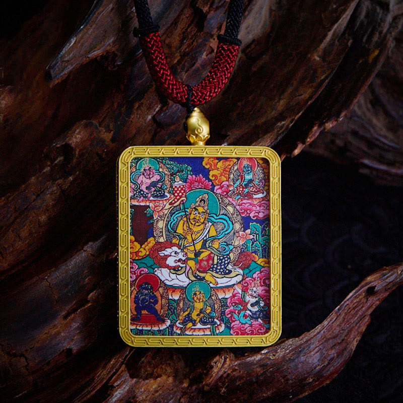 Buddha Stones Tibetan Zakiram Nine Tailed Fox Yellow God of Wealth Painted Thangka Hope Necklace Pendant - Five Way God Of Wealth - image 10