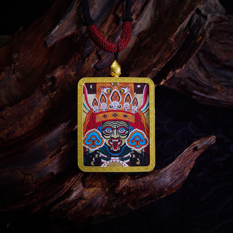 Buddha Stones Tibetan Zakiram Nine Tailed Fox Yellow God of Wealth Painted Thangka Hope Necklace Pendant - Zakiram Orange - image 14