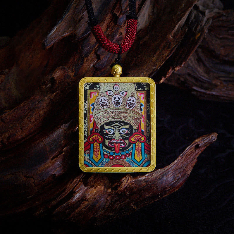 Buddha Stones Tibetan Zakiram Nine Tailed Fox Yellow God of Wealth Painted Thangka Hope Necklace Pendant - Zakiram Blue - image 17