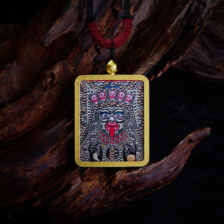 Buddha Stones Tibetan Zakiram Nine Tailed Fox Yellow God of Wealth Painted Thangka Hope Necklace Pendant - Zakiram Purple - image 18