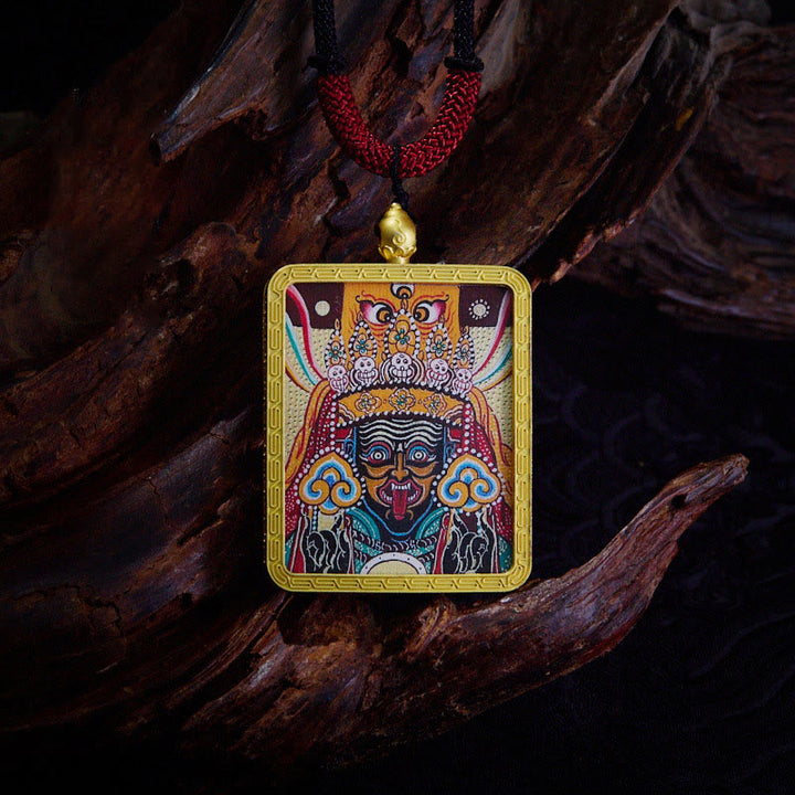 Buddha Stones Tibetan Zakiram Nine Tailed Fox Yellow God of Wealth Painted Thangka Hope Necklace Pendant - Zakiram Beige - image 19