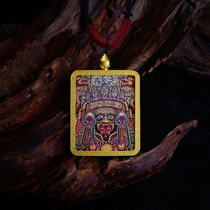 Buddha Stones Tibetan Zakiram Nine Tailed Fox Yellow God of Wealth Painted Thangka Hope Necklace Pendant - Zakiram Red - image 20