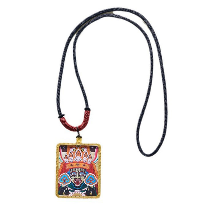 Buddha Stones Tibetan Zakiram Nine Tailed Fox Yellow God of Wealth Painted Thangka Hope Necklace Pendant - image 16