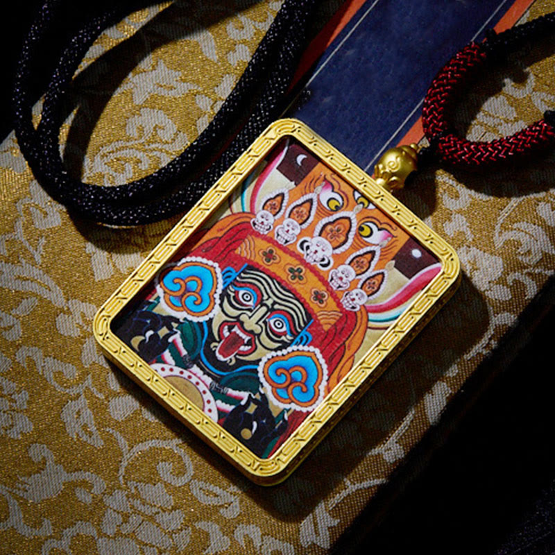 Buddha Stones Tibetan Zakiram Nine Tailed Fox Yellow God of Wealth Painted Thangka Hope Necklace Pendant - image 15