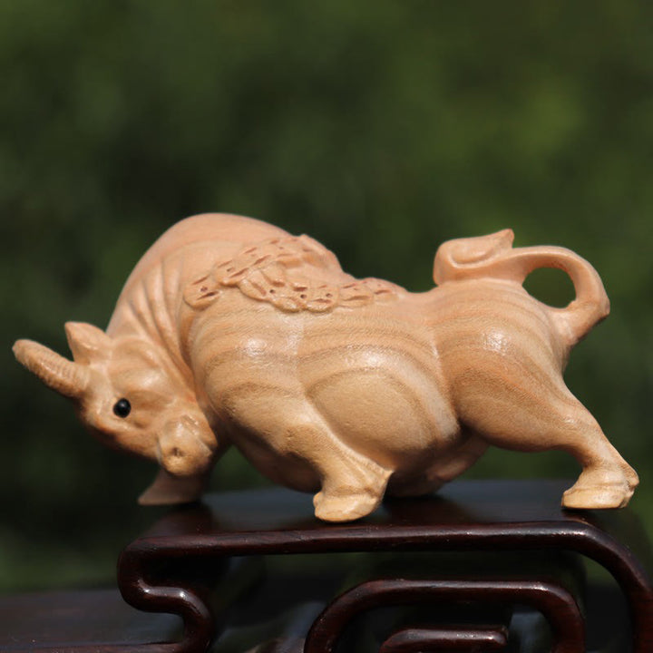Buddha Stones Year Of The Snake Chinese Zodiac Fu Character Peach Wood Home Statue Decoration - Ox - Height 11.5cm - image 10
