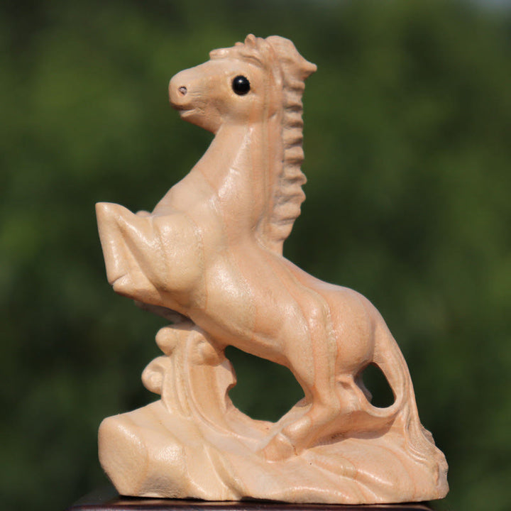 Buddha Stones Year Of The Snake Chinese Zodiac Fu Character Peach Wood Home Statue Decoration - Horse - Height 11.5cm - image 21