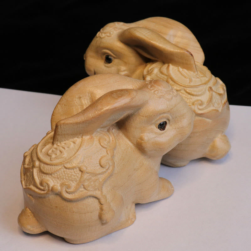 Buddha Stones Year Of The Snake Chinese Zodiac Fu Character Peach Wood Home Statue Decoration - One Fu Character Rabbit - Height 11.5cm - image 19