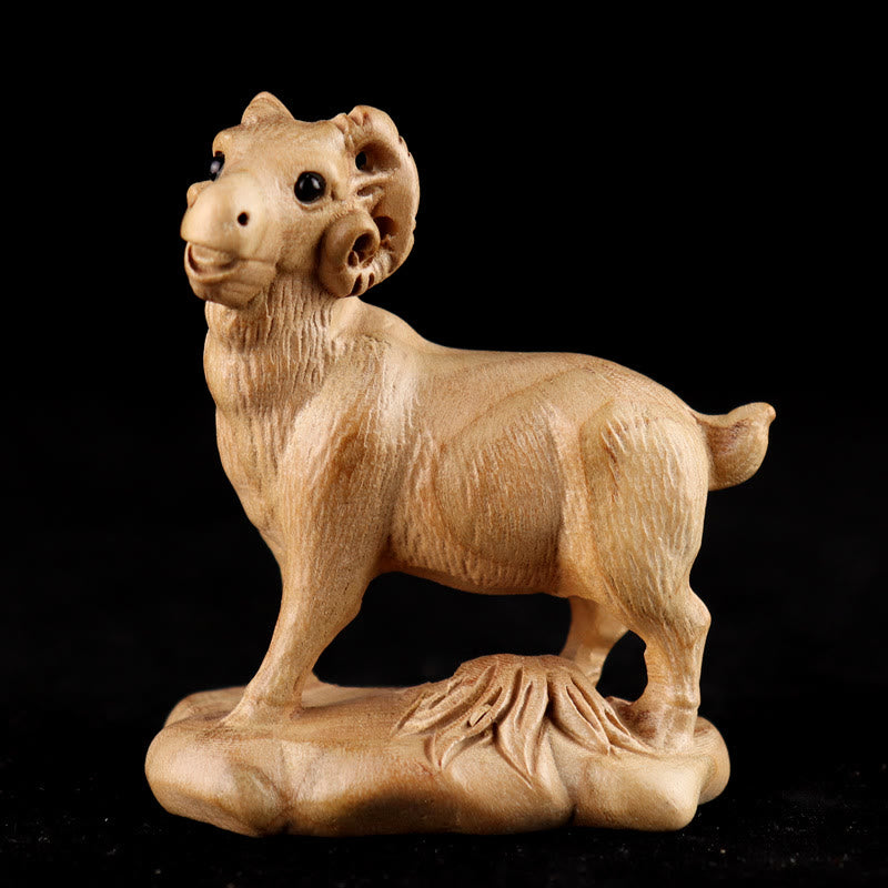 Buddha Stones Year Of The Snake Chinese Zodiac Fu Character Peach Wood Home Statue Decoration - Goat - Height 11.5cm - image 22