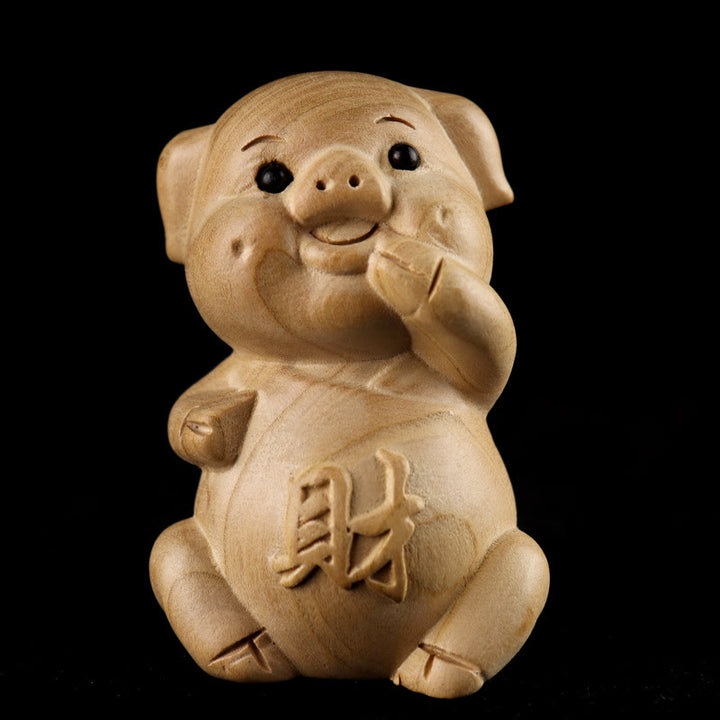 Buddha Stones Year Of The Snake Chinese Zodiac Fu Character Peach Wood Home Statue Decoration - Pig For Wealth - Height 11.5cm - image 30